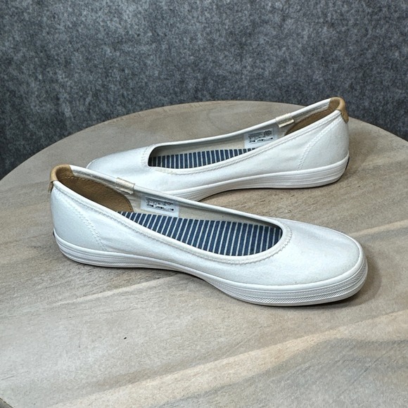 Keds Womens White Canvas Ballet Flats Dream Foam Slip On Shoes Round Toe - Picture 1 of 11
